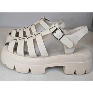 Chunky Platform Sandals Gladiator Straps Cream Sz 9.5 COUTGO Lug Sole 2.75"heel